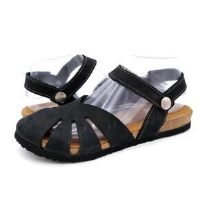 Comfortfusse Sandals Womens 8.5 Black Nubuck Evelyn Strappy Cutout Ankle Strap